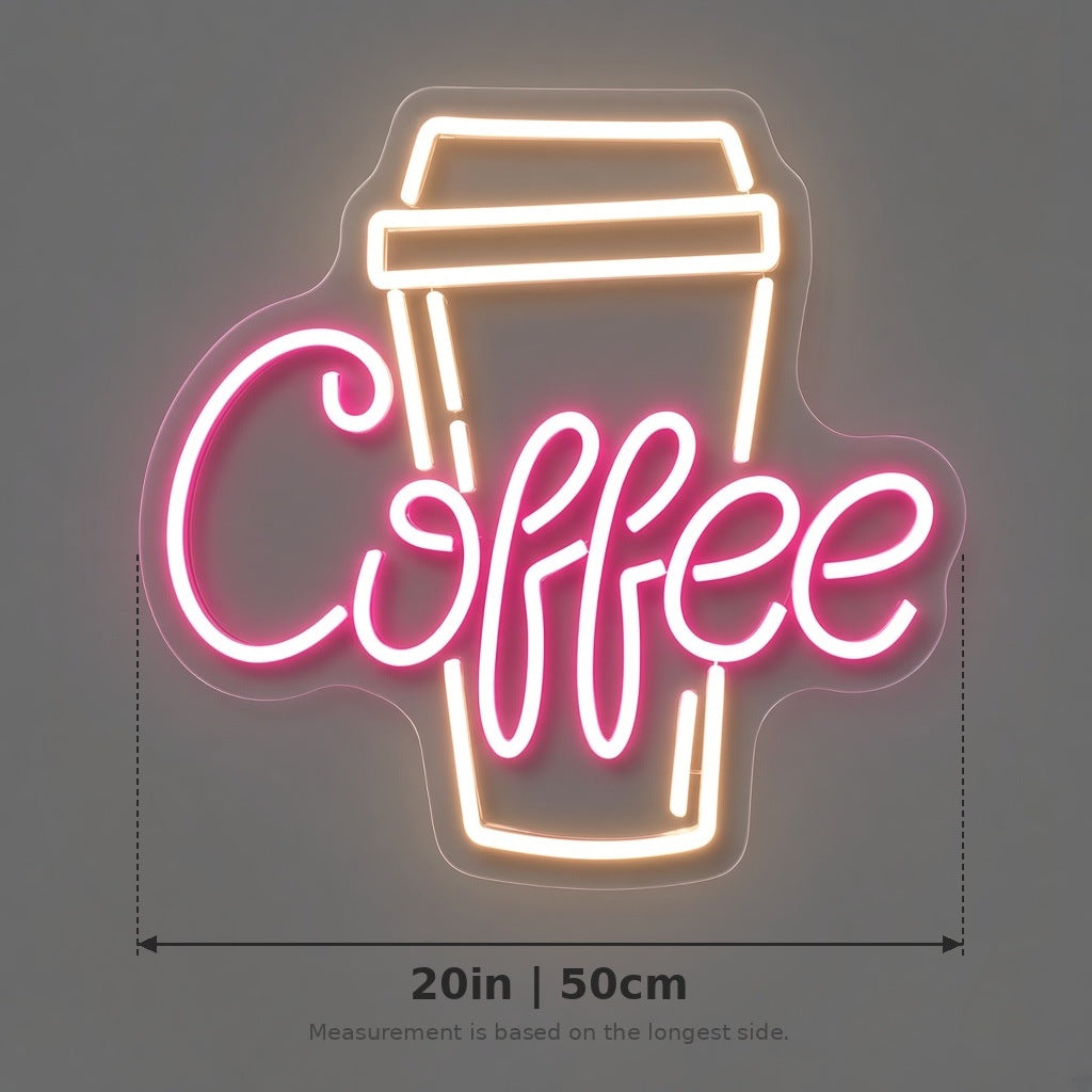 Coffee Takeaway Cup LED Neon Sign - size guide