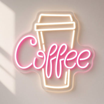 Coffee Takeaway Cup LED Neon Sign - natural light view