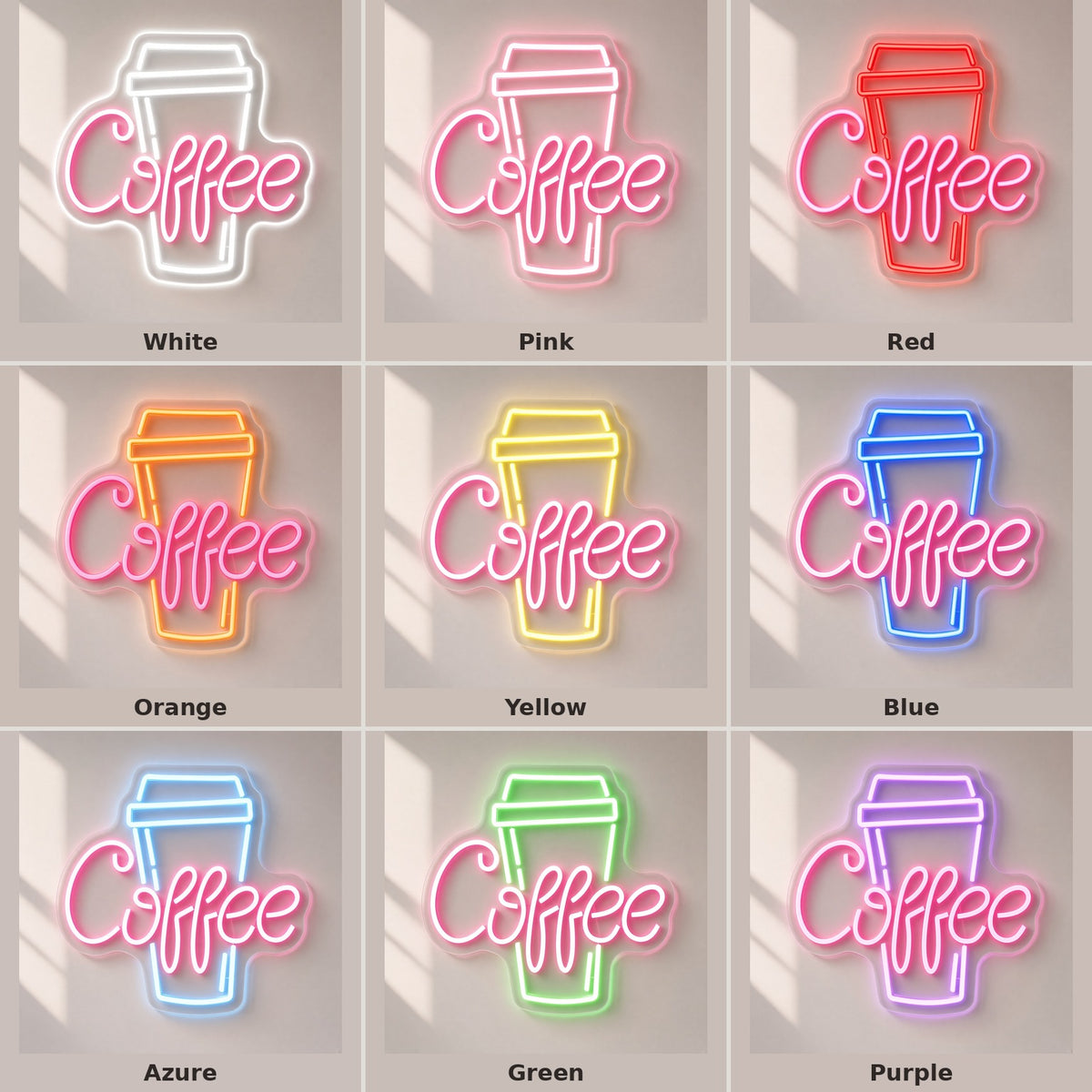 Coffee Takeaway Cup LED Neon Sign - nine-color grid