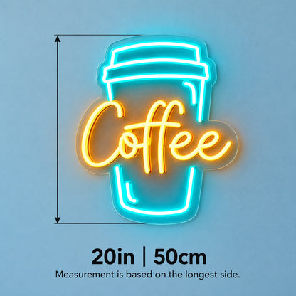 Coffee Takeaway Cup LED Neon Sign - size guide
