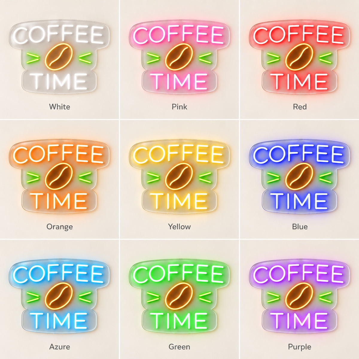 Coffee Time Bean LED Neon Sign - nine-color grid