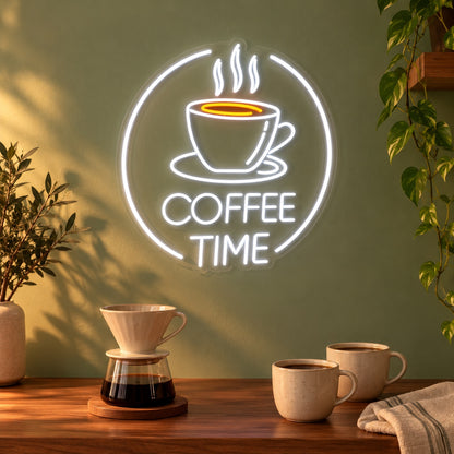 Coffee Time Circle Cup LED Neon Sign - advertising view
