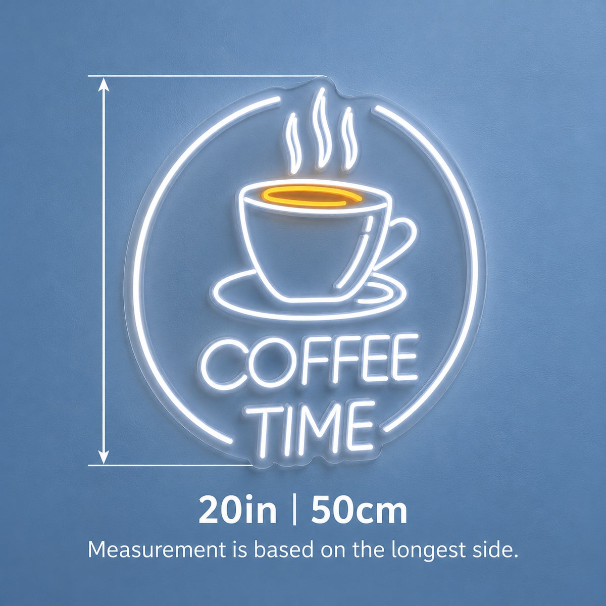 Coffee Time Circle Cup LED Neon Sign - size guide