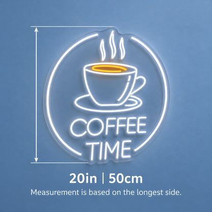 Coffee Time Circle Cup LED Neon Sign - size guide
