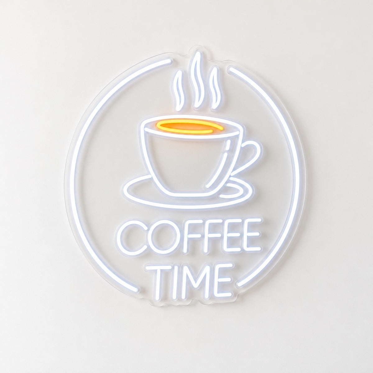 Coffee Time Circle Cup LED Neon Sign - natural light view