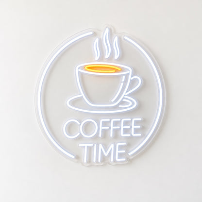 Coffee Time Circle Cup LED Neon Sign - natural light view