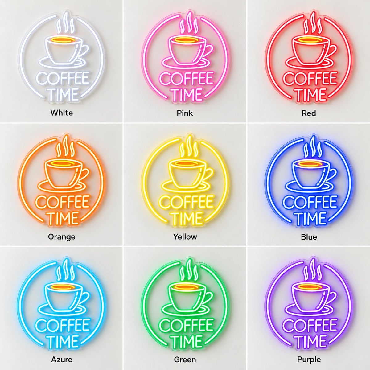 Coffee Time Circle Cup LED Neon Sign - nine-color grid