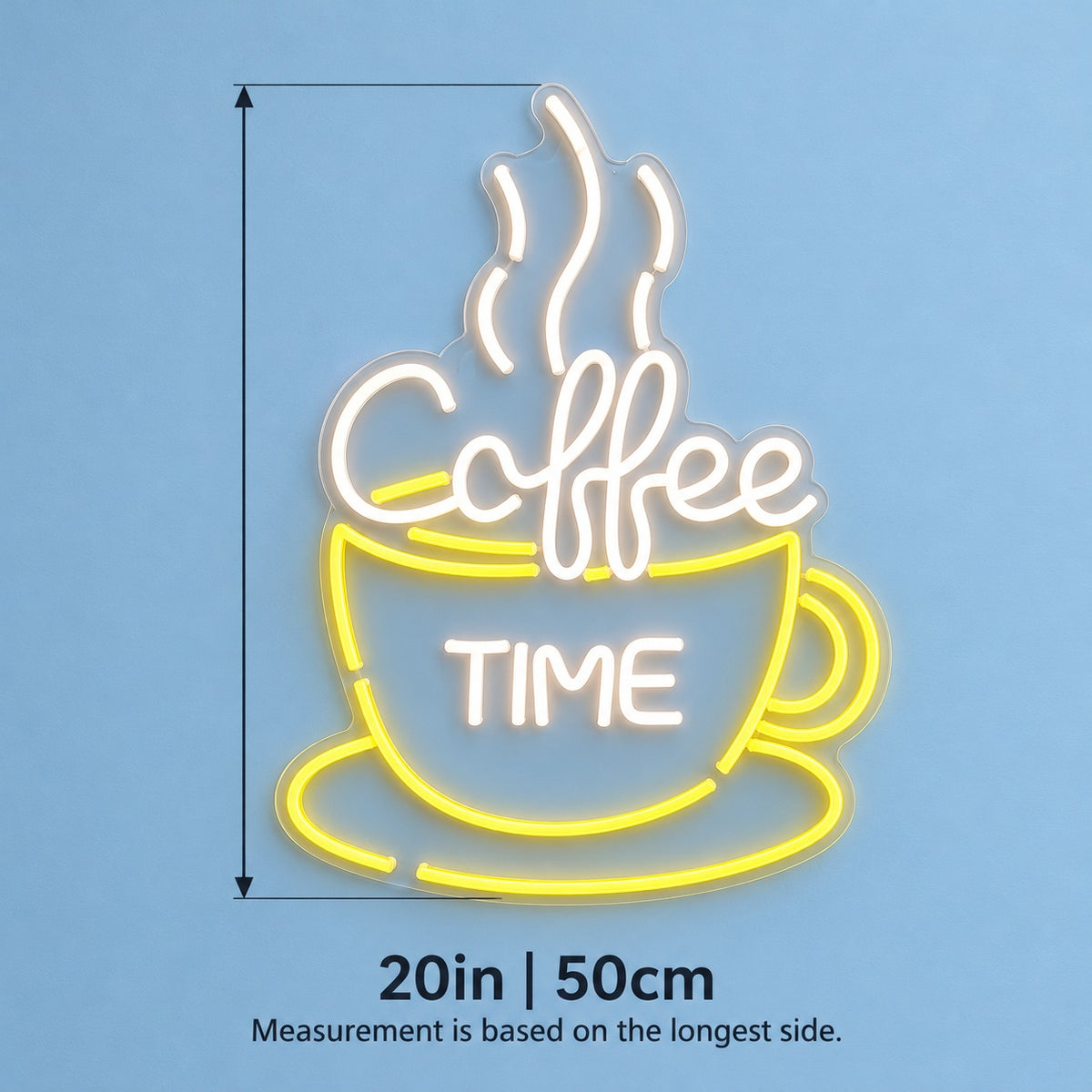Coffee Time Cup LED Neon Sign - size guide