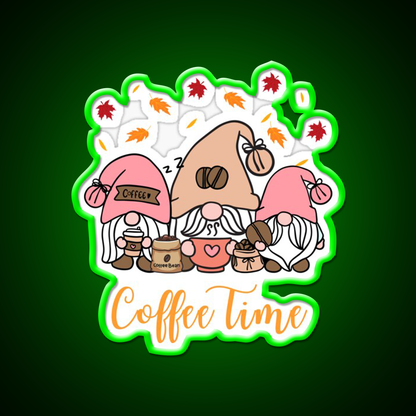 Coffee Time Gnome Autumn Vibes Cafe Led Neon Sign Espresso Bar Art Rgb Color