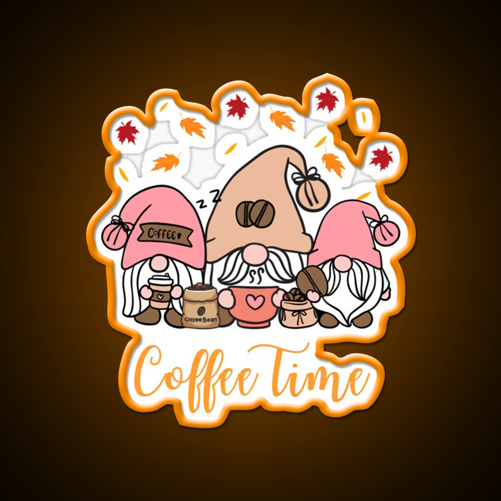 Coffee Time Gnome Autumn Vibes Cafe Led Neon Sign Espresso Bar Art Rgb Color