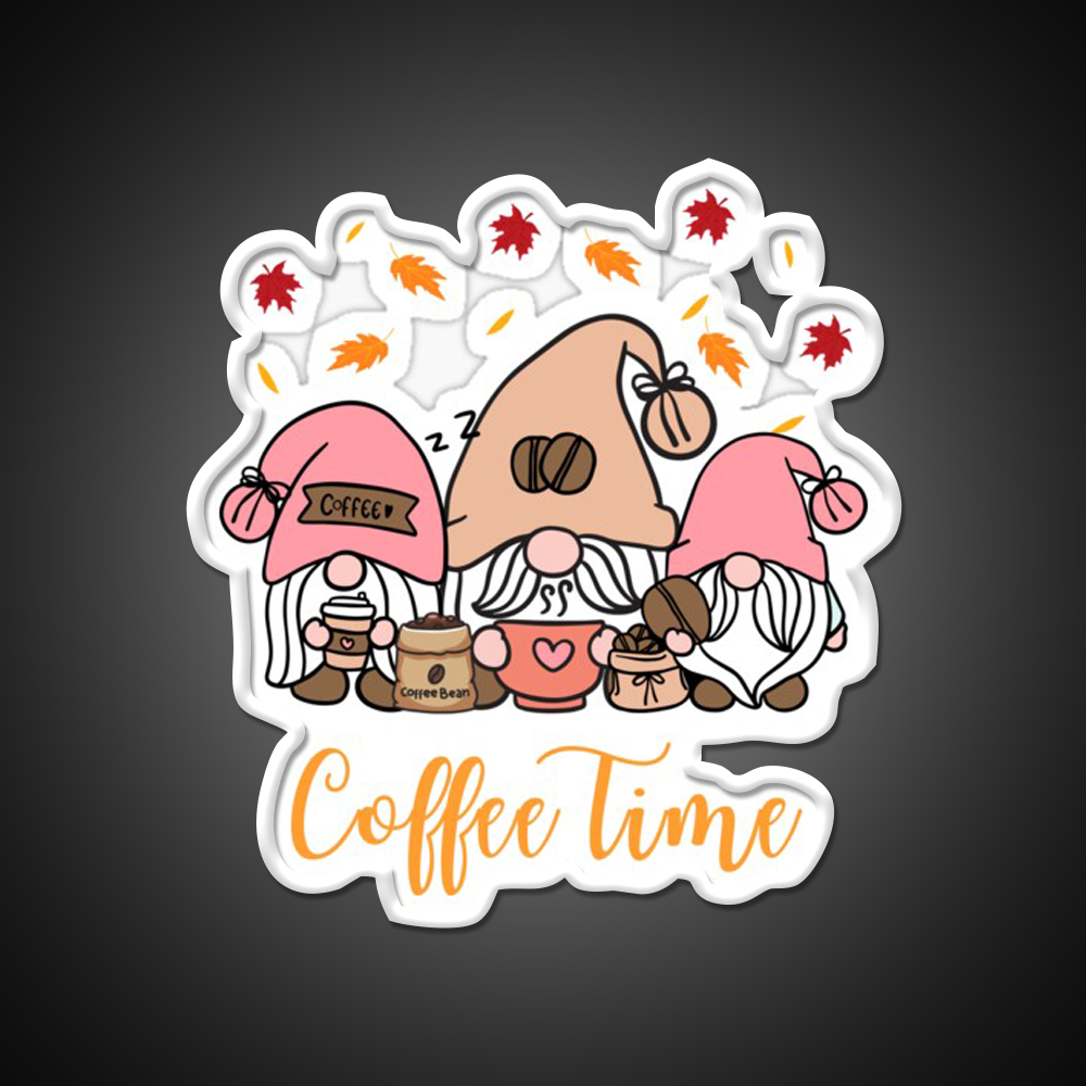 Coffee Time Gnome Autumn Vibes Cafe Led Neon Sign Espresso Bar Art Rgb Color
