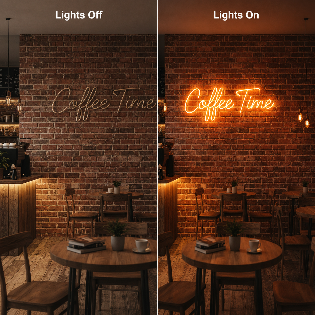 Coffee Time LED Neon Sign Wall Neon Sign - 06 Day Night Comparison