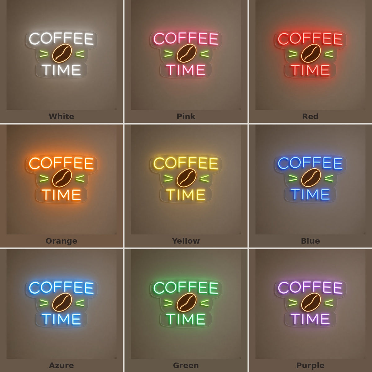 Coffee Time LED Neon Sign - nine-color grid