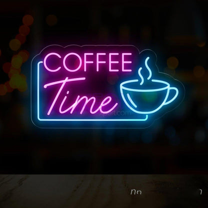 Coffee Time Pink Blue Led Neon Sign With Coffee Cup For Cafe Decor | Shineneon
