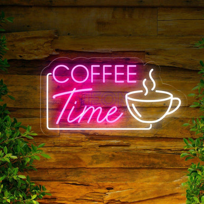 Coffee Time Pink Blue Led Neon Sign With Coffee Cup For Cafe Decor | Shineneon