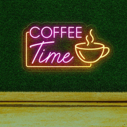 Coffee Time Pink Blue Led Neon Sign With Coffee Cup For Cafe Decor | Shineneon