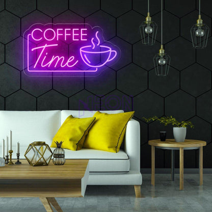 Coffee Time Pink Blue Led Neon Sign With Coffee Cup For Cafe Decor | Shineneon