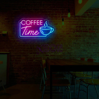 Coffee Time Pink Blue Led Neon Sign With Coffee Cup For Cafe Decor | Shineneon