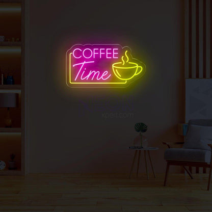 Coffee Time Pink Blue Led Neon Sign With Coffee Cup For Cafe Decor | Shineneon
