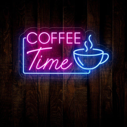 Coffee Time Pink Blue Led Neon Sign With Coffee Cup For Cafe Decor | Shineneon