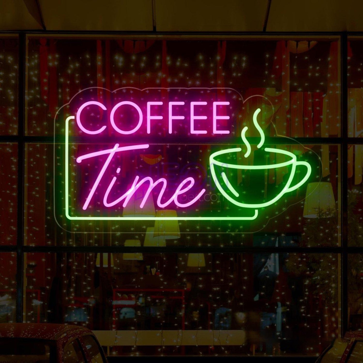 Coffee Time Pink Blue Led Neon Sign With Coffee Cup For Cafe Decor | Shineneon