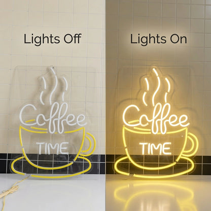 Coffee Time Room Decor LED Neon Sign - 06 Day Night Comparison