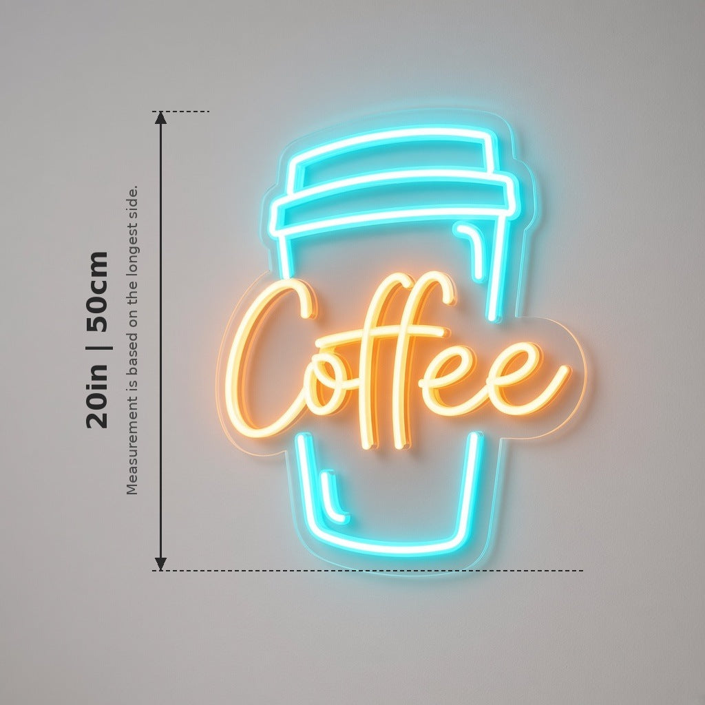 Coffee To Go Cup LED Neon Sign - size guide