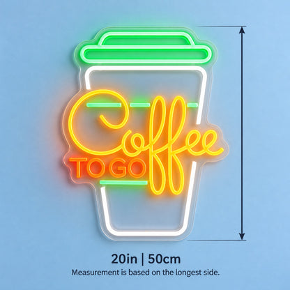 Coffee To Go Cup LED Neon Sign - size guide