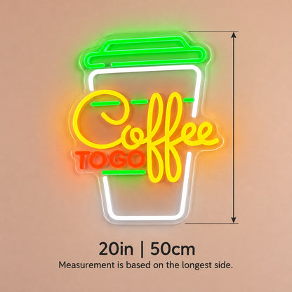 Coffee To Go Cup LED Neon Sign - size guide