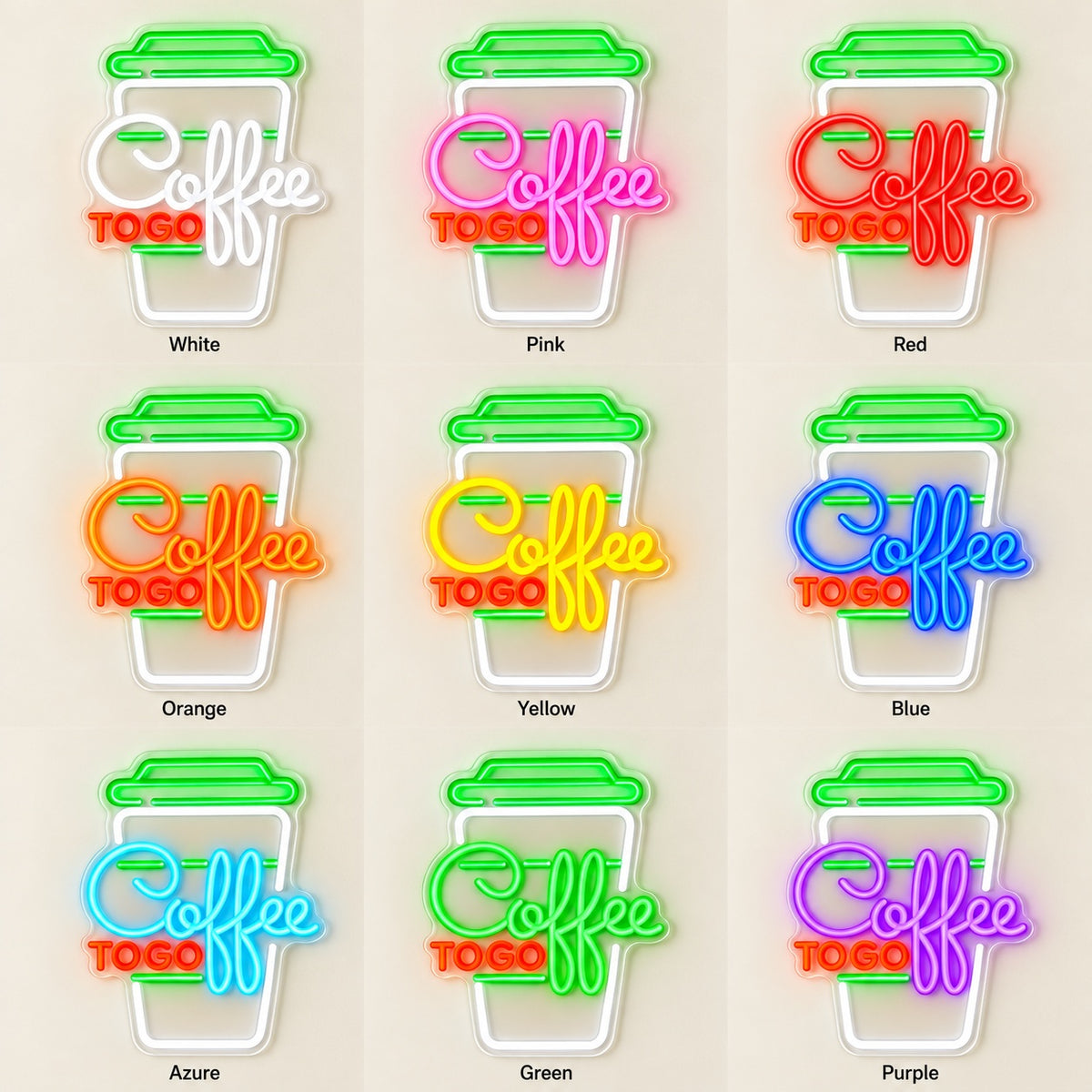 Coffee To Go Cup LED Neon Sign - nine-color grid