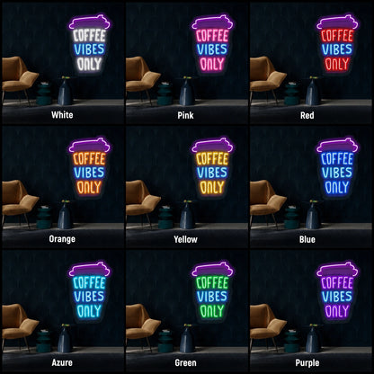 Coffee Vibes Only Takeaway Cup LED Neon Sign day and night comparison