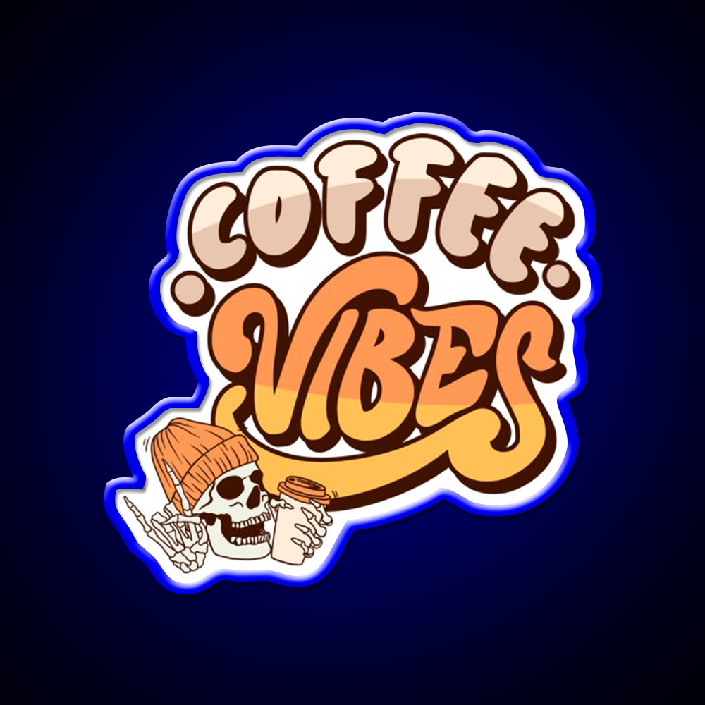 Coffee Vibes Skeleton Cool Aesthetic Cafe Led Neon Sign Espresso Bar Art Rgb Color