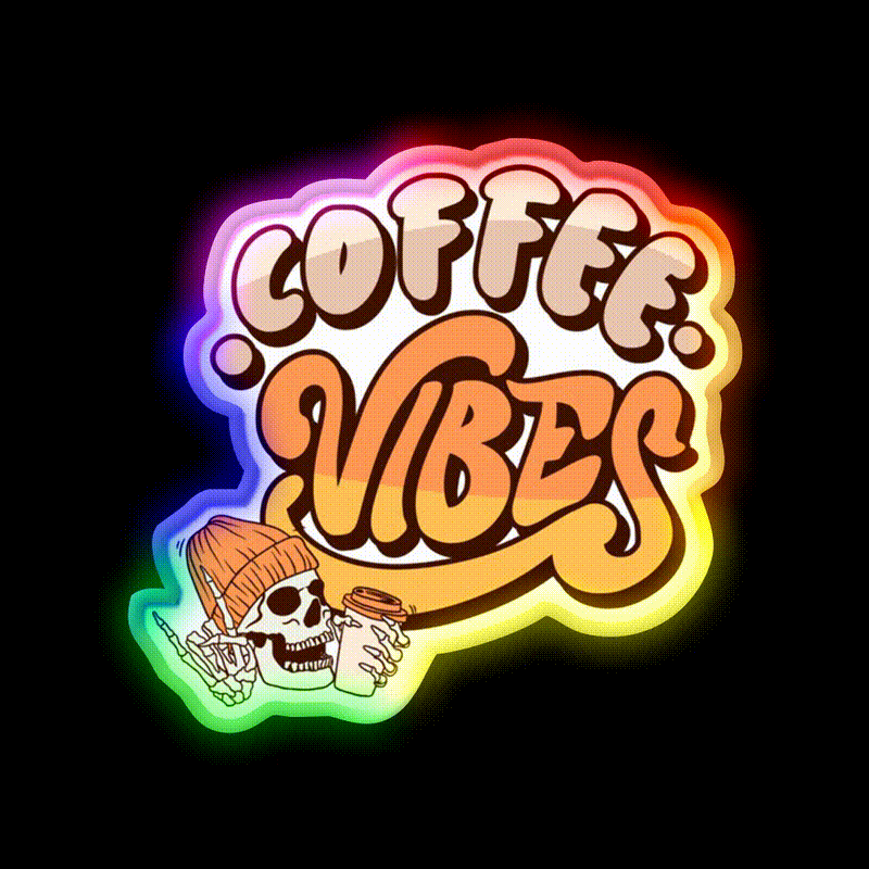 Coffee Vibes Skeleton Cool Aesthetic Cafe Led Neon Sign Espresso Bar Art Rgb Color