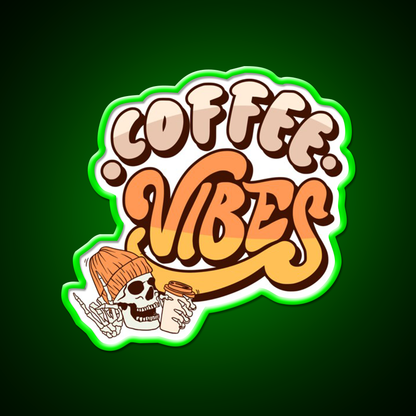 Coffee Vibes Skeleton Cool Aesthetic Cafe Led Neon Sign Espresso Bar Art Rgb Color