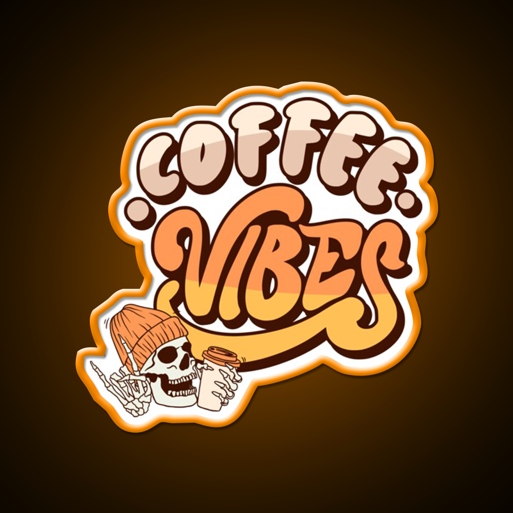 Coffee Vibes Skeleton Cool Aesthetic Cafe Led Neon Sign Espresso Bar Art Rgb Color