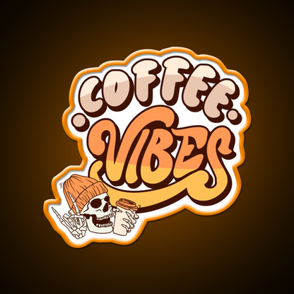 Coffee Vibes Skeleton Cool Aesthetic Cafe Led Neon Sign Espresso Bar Art Rgb Color