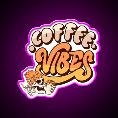 Coffee Vibes Skeleton Cool Aesthetic Cafe Led Neon Sign Espresso Bar Art Rgb Color