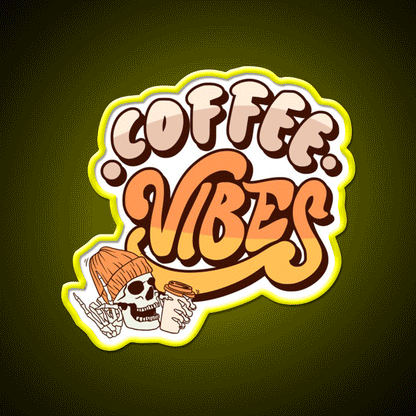 Coffee Vibes Skeleton Cool Aesthetic Cafe Led Neon Sign Espresso Bar Art Rgb Color