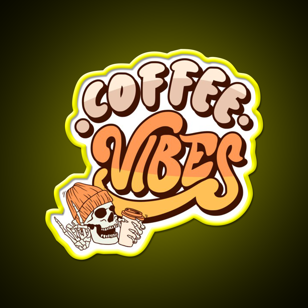 Coffee Vibes Skeleton Cool Aesthetic Cafe Led Neon Sign Espresso Bar Art Rgb Color
