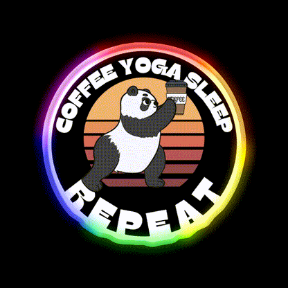 Coffee Yoga Sleep Repeat Funny Yoga Panda Yoga Led Neon Sign Rgb Color