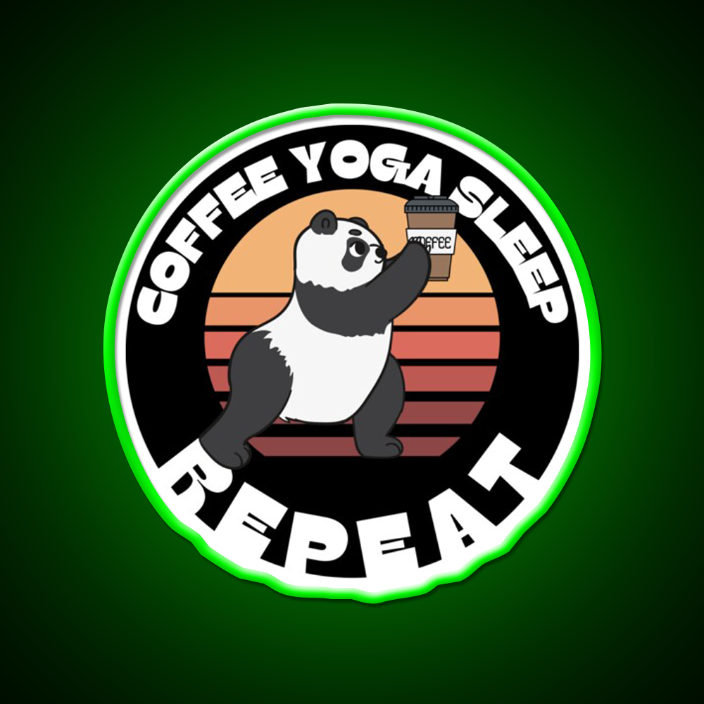 Coffee Yoga Sleep Repeat Funny Yoga Panda Yoga Led Neon Sign Rgb Color