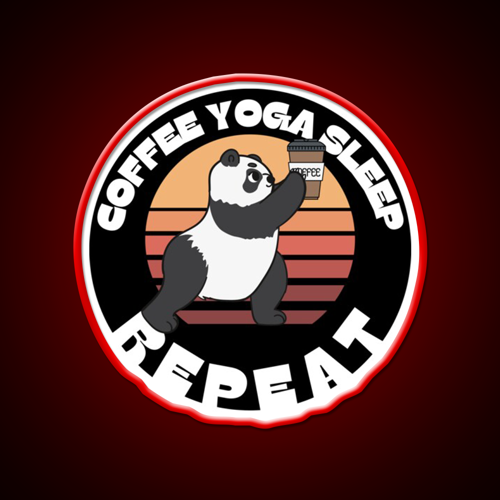 Coffee Yoga Sleep Repeat Funny Yoga Panda Yoga Led Neon Sign Rgb Color