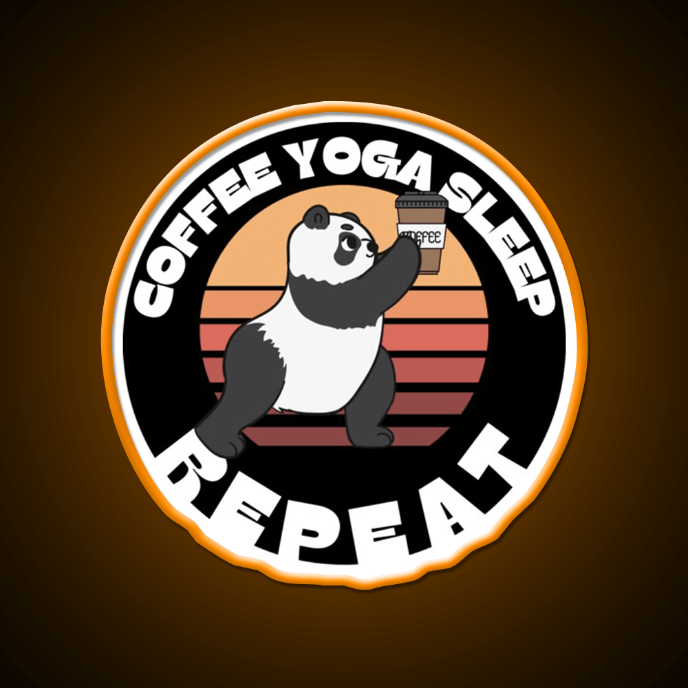 Coffee Yoga Sleep Repeat Funny Yoga Panda Yoga Led Neon Sign Rgb Color - Shineneon