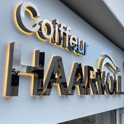 Coiffeur Haarvoll 3D Backlit Stainless Steel Letters Business Metal Led Sign - Shineneon