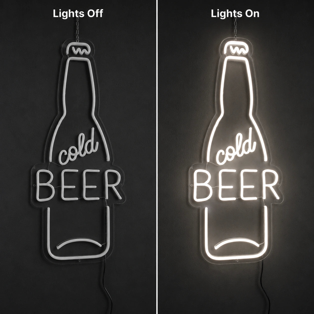 Cold Beer Blackboard Neon Sign LED Neon Sign day and night comparison