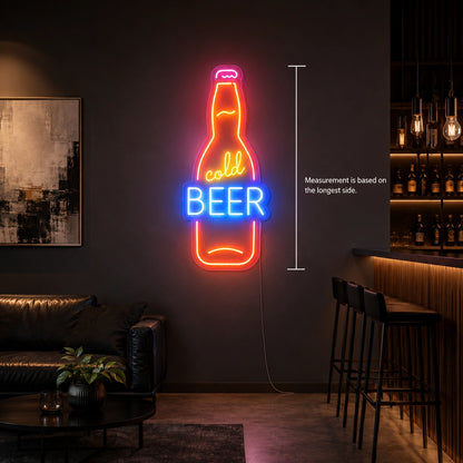 Cold Beer Bottle Man Cave LED Neon Sign color grid