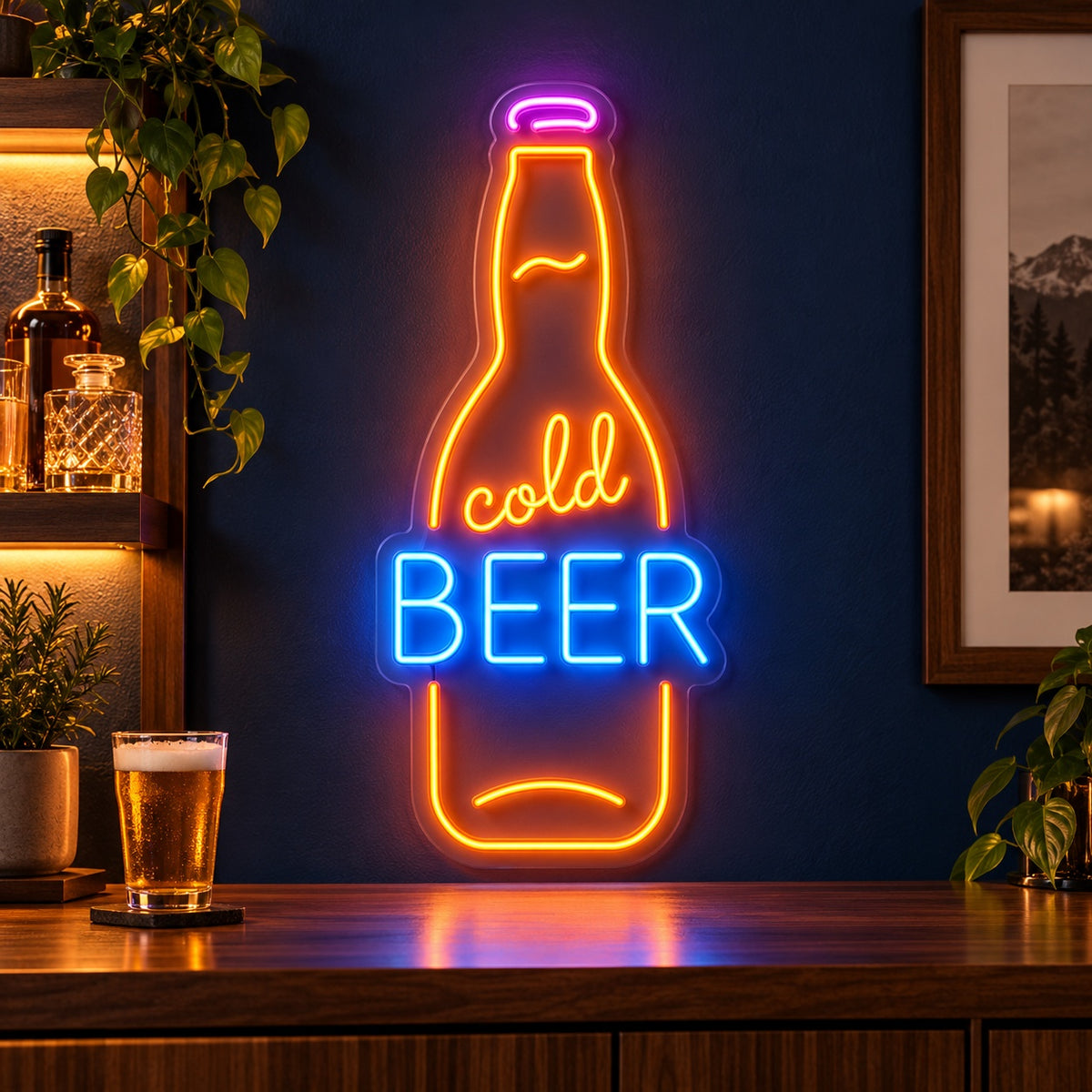 Cold Beer Bottle LED Neon Sign - advertising view