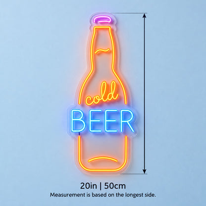 Cold Beer Bottle LED Neon Sign - size guide