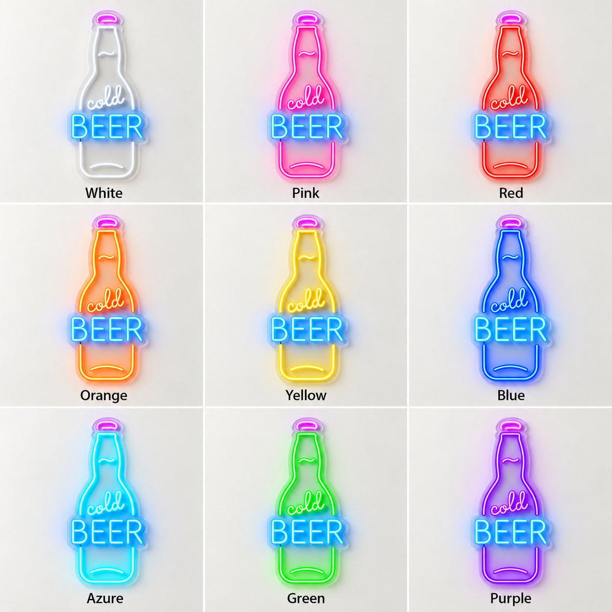 Cold Beer Bottle LED Neon Sign - nine-color grid