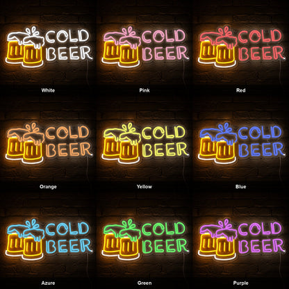 Cold Beer Clinking Mugs LED Neon Sign color grid